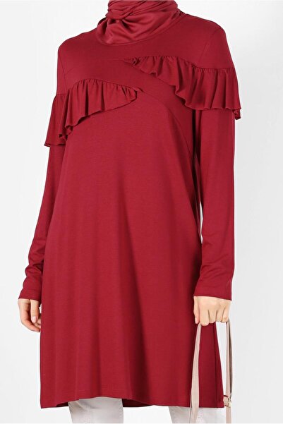 TRENDTESETTÜR Women's Red Ruffle Detail Tunic 41231