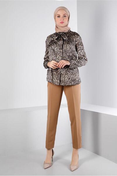 TRENDTESETTÜR WOMEN'S COFFEE (CAMEL) SATIN BLUZ T 43410