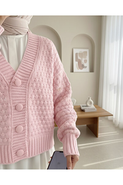 Modamorfo Πλεκτή Ζακέτα με Κουμπιά - Πούδρα