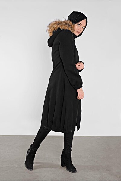 TRENDTESETTÜR Women's Black K Hooded Zippered Coat 012