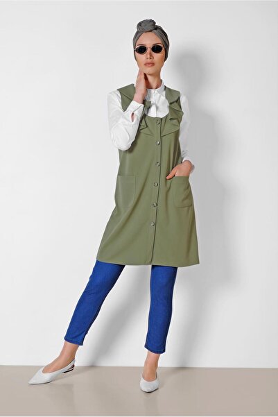 TRENDTESETTÜR WOMEN'S KHAKI (A.KHAKI) COLLAR WITH FLUFFY VEST T 4184