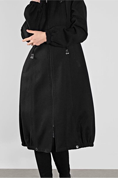 TRENDTESETTÜR Women's Black K Hooded Zippered Coat 012