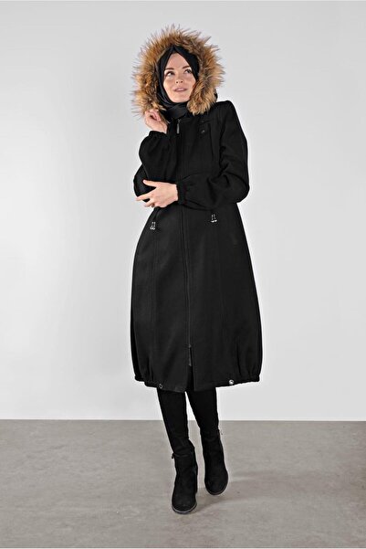 TRENDTESETTÜR Women's Black K Hooded Zippered Coat 012