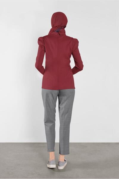 TRENDTESETTÜR Women's Burgundy Gigot Sleeve Shirt Collar Blouse 41222