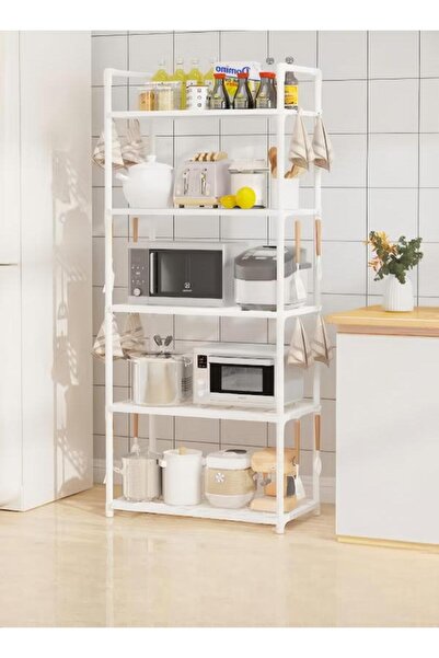 DOMEET رفوف تخزين من 5 طبقات، منظم رفوف مطبخ ثابت، رف تخزين مع مساند للذراعين...