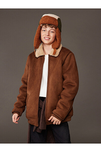 LC Waikiki Fur Collar Boys' Suede Look Coat