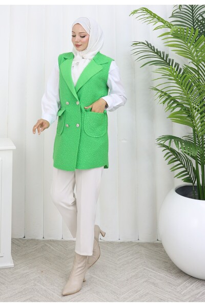 MİSS M.A.T FASHİON Bucket Pon Pon Fabric with Pocket Cover Crossbody Collar 4 Button Vest