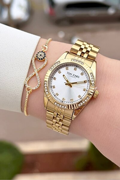 Tom Jones London Altın Renk 2 Yıl Garantili 30 mm Kadın Kol Saati ve Bileklik