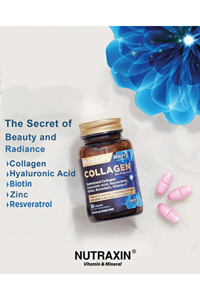 Nutraxin Hydrolyzed Collagen 1050 Mg 30 Tablets Type1 Type3 Resveratrol Bromelain Biotin Hyaluronic Acid Zinc