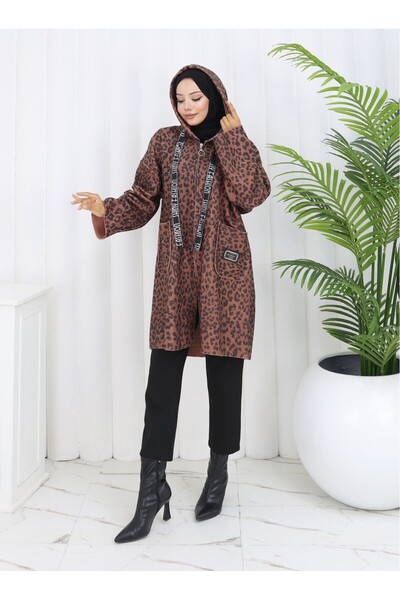 MİSS M.A.T FASHİON Leopard Print Recovery Clothing with Cap, Arm Detail Print, Detailed Cord