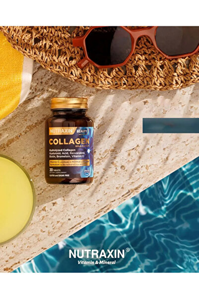 Nutraxin Hydrolyzed Collagen 1050 Mg 30 Tablets Type1 Type3 Resveratrol Bromelain Biotin Hyaluronic Acid Zinc