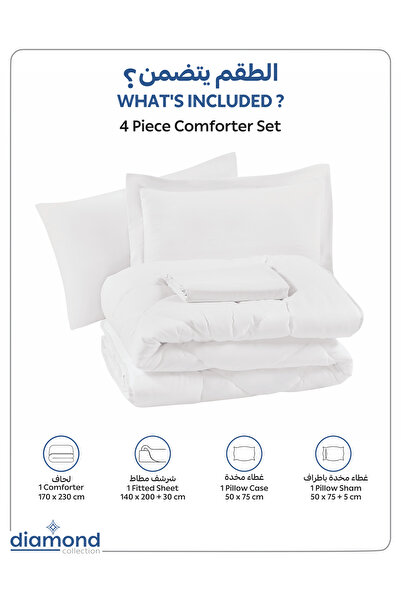 Donetella 4-piece Comforter Set – Single Size 170x230 Cm, Microfiber, Solid Quilted 350 Gsm Filling