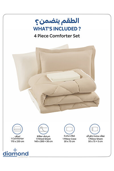 Donetella 4-Piece Comforter Set – Single Size 170x230 cm, Microfiber, Solid Quilted 350 Gsm Filling