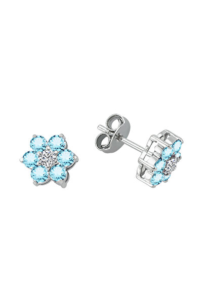 Sirius Pırlanta Pırlanta ve Sky Blue Topaz Taşlı Papatya Küpe