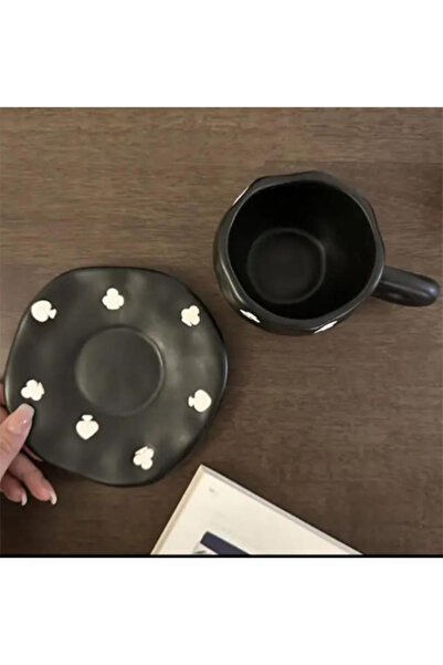 Generic Black ceramic coffee mug with white decoration, 250ml