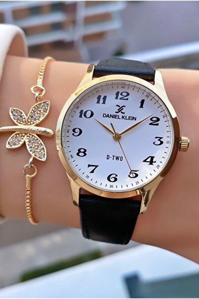 Daniel Klein ساعة يد نسائية مقاومة للماء باللون الأسود - هدية سوار