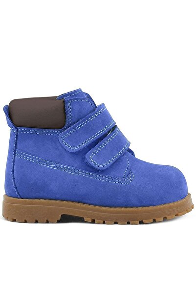 Rakerplus Neson Genuine Leather Saks Blue Fur Velcro Baby Boots
