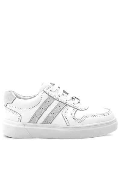 Rakerplus Genuine Leather White Lace-Up Zippered Children's Sneaker Shoes