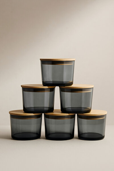 Fhilli Vetro - Set of 6 Glass Breakfast Bowls with Bamboo Lids 220 Cc