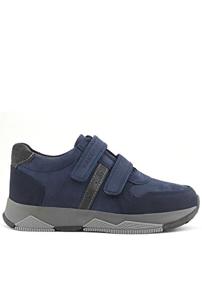 Rakerplus Genuine Leather Navy Blue Velcro Children's Sports Shoes