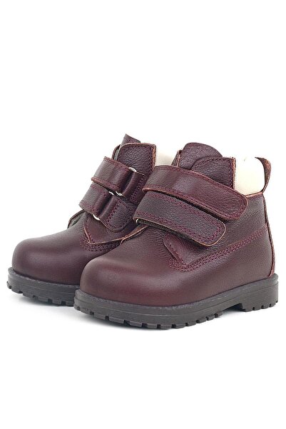 Rakerplus Neson Genuine Leather Claret Red Fur Velcro Baby Boots