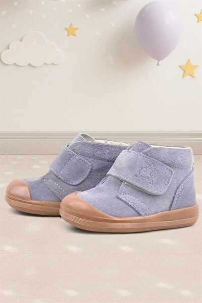 Rakerplus Yoohoo Genuine Leather Gray Velcro Unisex Baby Boots