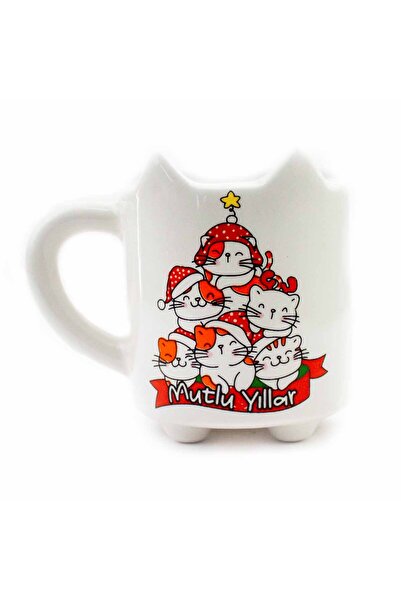 PALTO TASARIM Meow 15 Handmade 3D Cream Glossy Mug - Handmade Ceramic Mug