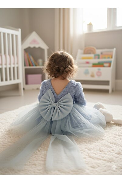 BİLGEN Style Rochie de seară pentru fetiță, cu model de trandafiri, cu fundă, elegantă, pentru ocazii speciale, 0-5 ani