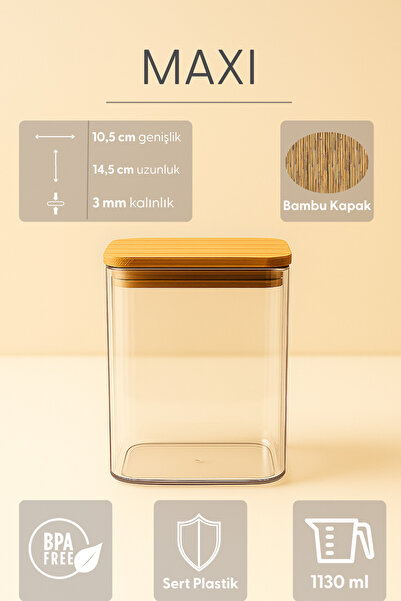 Fhilli Maxi - 3-Piece Bamboo Vacuum Lid Plastic Grain Food Storage Container 1130 ml