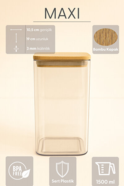 Fhilli Maxi - 3-Piece Bamboo Vacuum Lid Plastic Grain Food Storage Container 1500 ml