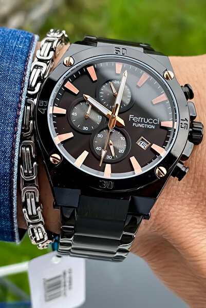 Ferrucci Yeni Sezon Gümüş Renk Çelik Kordon Erkek Kol Saati Bileklik Hediyeli...