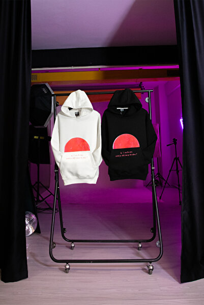 Sekizbiraltı Λευκό φούτερ Unisex Half Moon με τύπωμα oversized