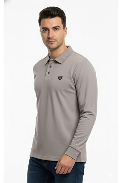 assef Tricou pentru bărbați, cu gât polo, din bumbac, cu mânecă lungă, cu cro...