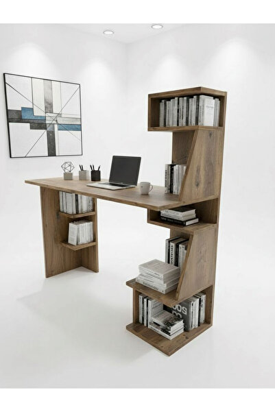 Genel Markalar HOBBES kitaplık kütüphane çok raflı şık dekoratif çalışma masası ATLANTİK ÇAM