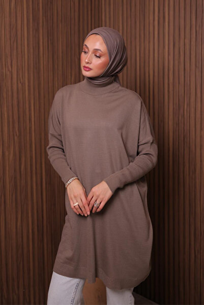 Balenbi Women's Mock Neck Basic 80cm Loose Oversized Knitwear Tunic 1145