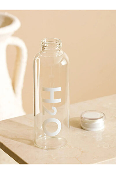 Tohana H2O Written Borosilicate Glass Flask White - H2O Borosilicate Glass 1 Liter Flask White