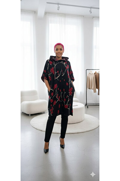 Clarity Desenli Şapkalı Panço Yün