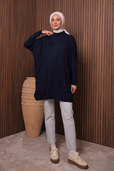 Balenbi Women's Mock Neck Basic 80cm Loose Oversized Knitwear Tunic 1145