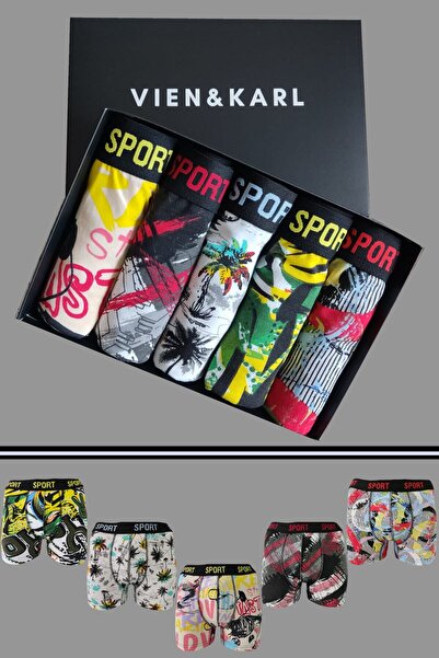 Vien&Karl Men's Patterned 5-Piece Premium Box Combed Cotton Lycra Boxers