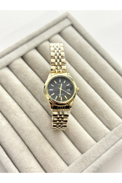 Coliseum Siyah Kadranlı Altın Renk Çelik Kordonlu Kadın Saat