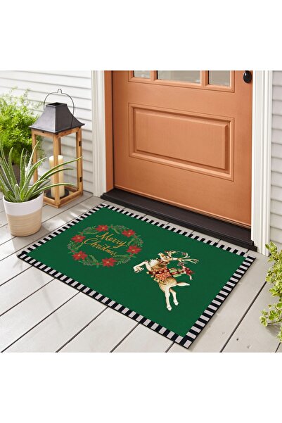 FERRAGNI HOME Porcellana Firenze سجادة أمام الباب ذات طابع العام الجديد، مناسبة للأماكن الخارجية والداخلية، مقاس 45*65 سم، قاعدة مضادة للانزلاق