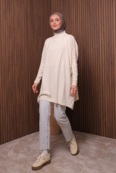 Balenbi Women's Mock Neck Basic 80cm Loose Oversized Knitwear Tunic 1145