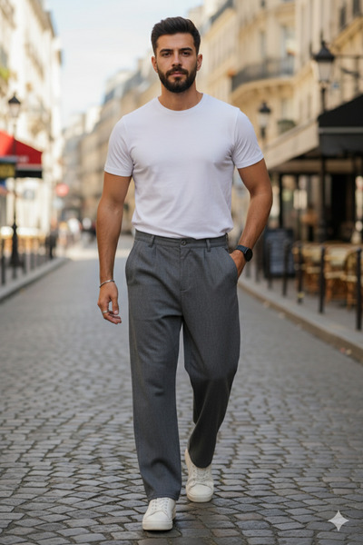 BROCARD Erkek Kışlık Likralı Baggy Kalıp Rahat Koyu Gri Kumaş Pantolon