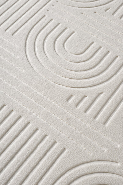 Raschel Carpet Bohem Emboss Premium Seri Kaymaz Taban Jel Taban Halı Yolluk Krem