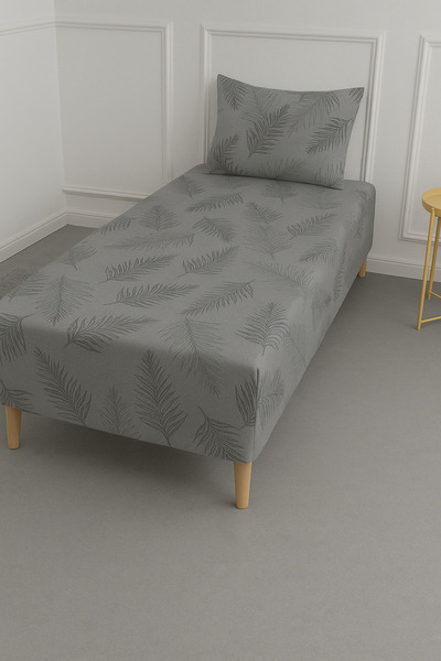 rabiatekstil Single Gray Feather Pattern Elastic Sheet Set