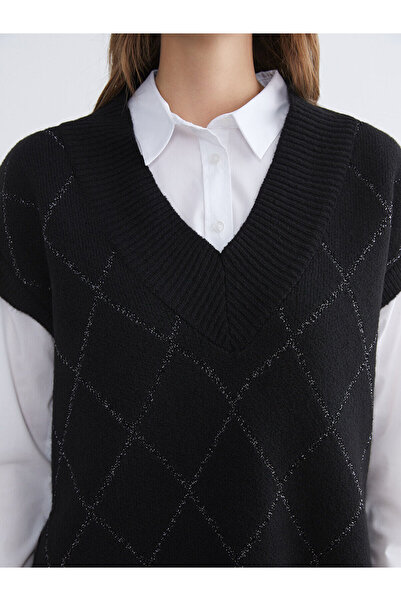 LC Waikiki Lcwaikiki classic black baklava patterned Oversized women's knitwear sweater