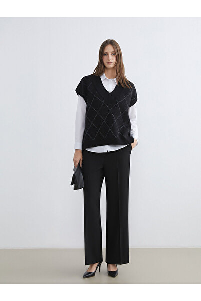 LC Waikiki Lcwaikiki classic black baklava patterned Oversized women's knitwear sweater