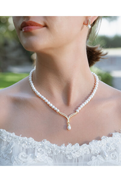 İLK İNCİ TAKI Gerçek Doğal 14 Ayar Altın Renk İnci Set – ST022