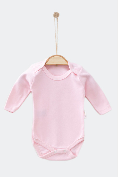 Bamoola 100% Organic Cotton Plain Girls' 3-Piece Tank Top Bodysuit - Long Sleeve - Snap Fasteners (Pink - Grey - White)