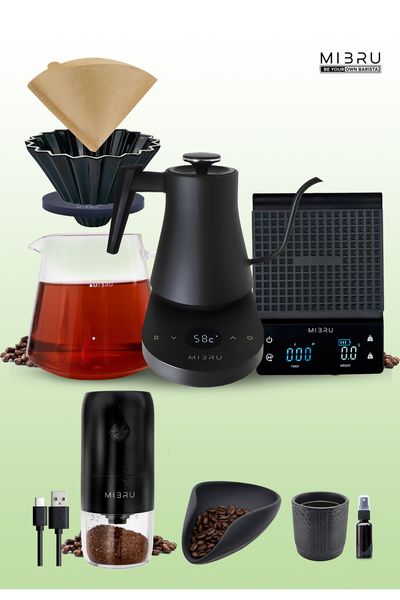MIBRU V60 Coffee Pour Over 9-Piece Set – Filter, Electric Kettle, Coffee Maker & Premium Accessories